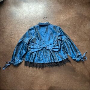 Red Valentino- vintage y2k blue metallic lace bow jacket- size 2